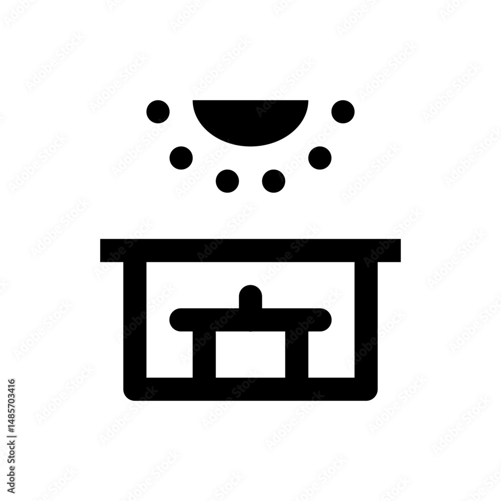 Aufkleber illustration of a table under a structure with a sun and dots above it in black and white design sty