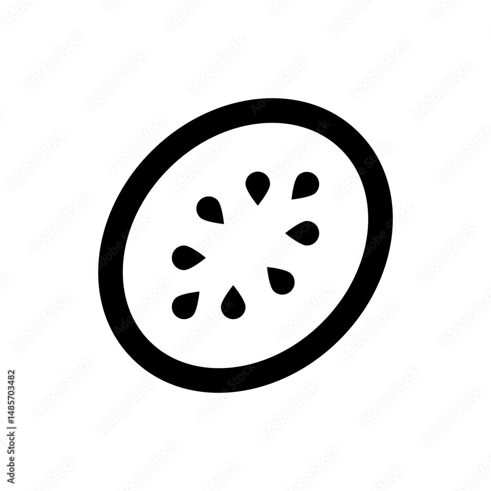 Poster a black and white illustration of a kiwi slice with seeds arranged in a circular pattern inside the 