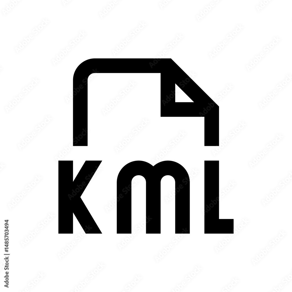 Poster illustration of a kml file format icon featuring a stylized document shape with folded corner design