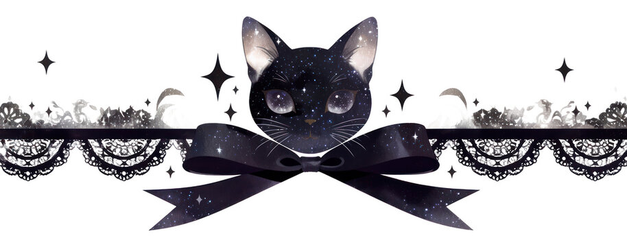 PNG Devil cat border ribbon black.
