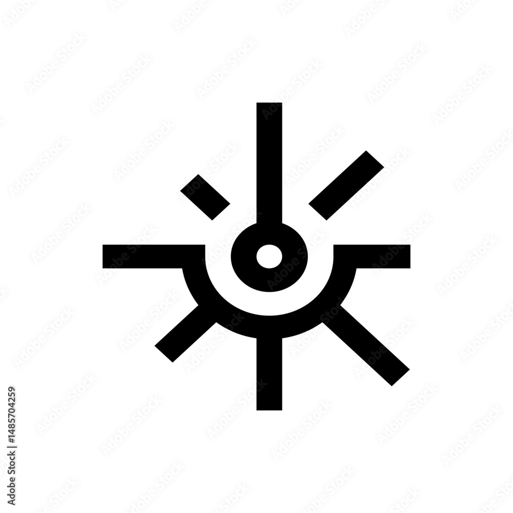 Poster abstract black and white symbol with radiating lines and circular elements in a geometric design sty