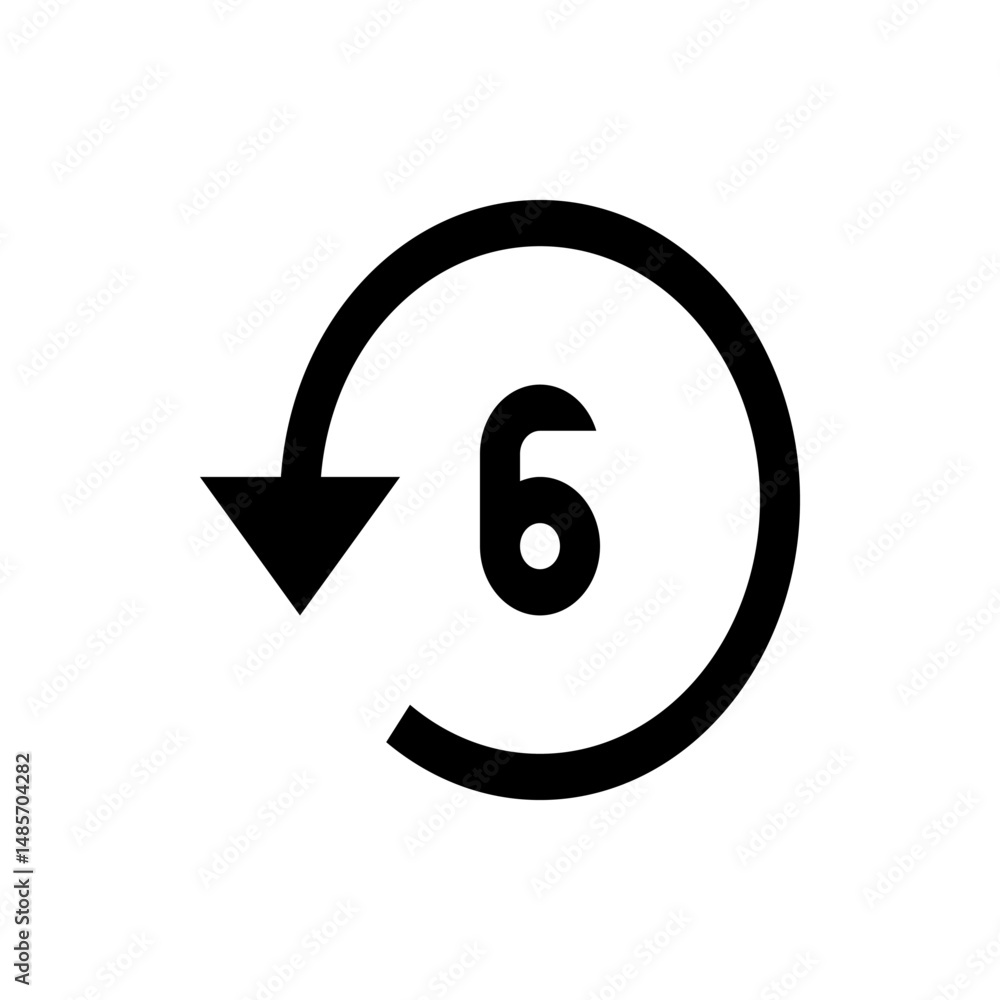 Poster a black arrow rotating counterclockwise around the number six on a white background in a simple grap