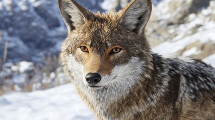Fototapeta premium Close-up portrait of a coyote in a snowy landscape.