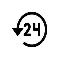 Illustration of a twenty four hour service symbol with an arrow rotating in a circular fashion design element