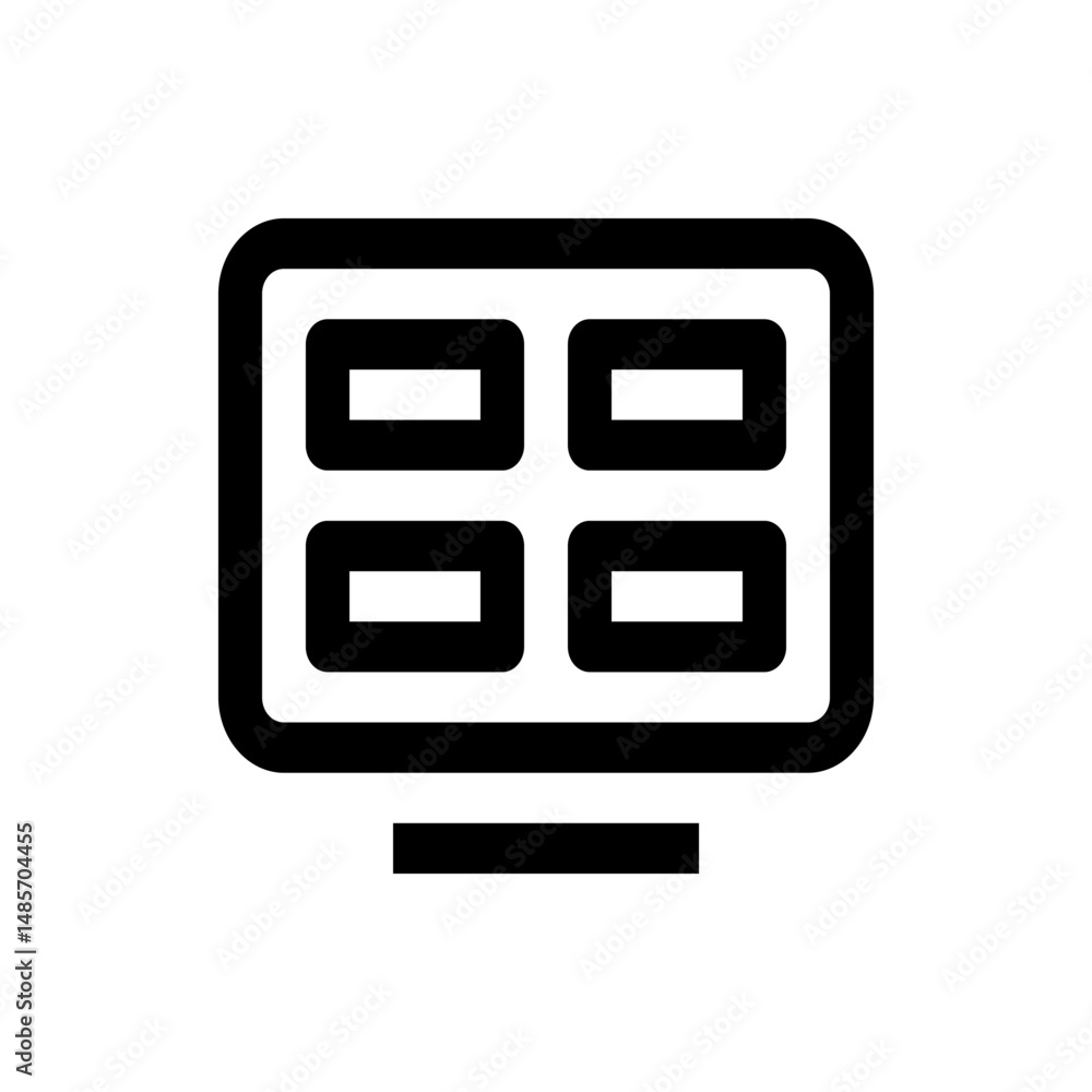 Aufkleber illustration of a monitor with four rectangular sections displayed on the screen in a black outline 