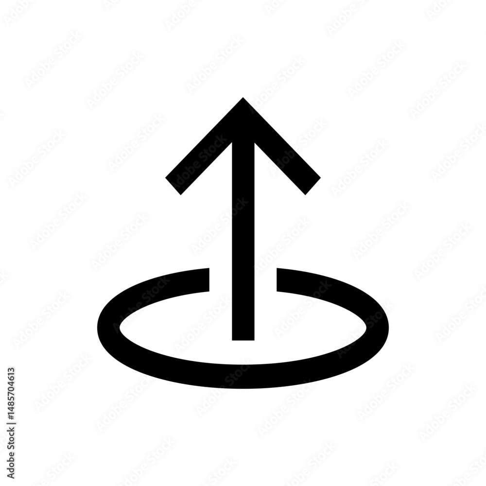 Poster an arrow pointing upwards emerging from a semi circle in a simple black and white graphic design sty