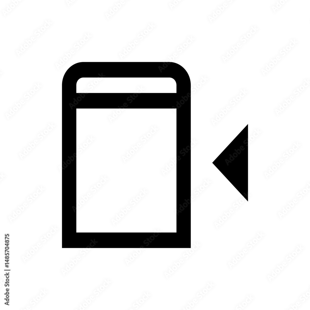 Poster illustration of a rounded rectangle with a line at the top and a left pointing triangle next to it i
