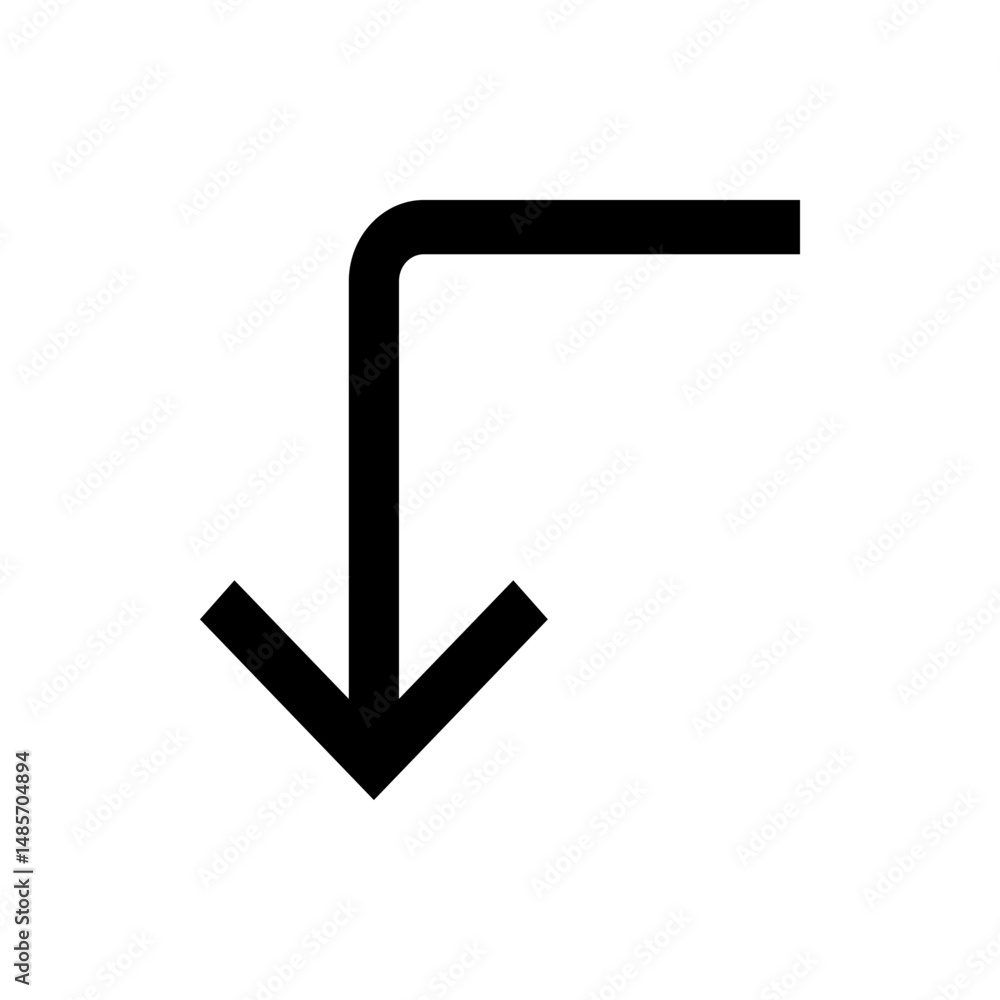Aufkleber black arrow pointing down with a right angle turn on a white background in a simple graphic design