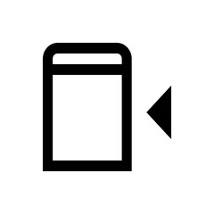 Illustration of a rounded rectangle with a line at the top and a left pointing triangle next to it icon 100