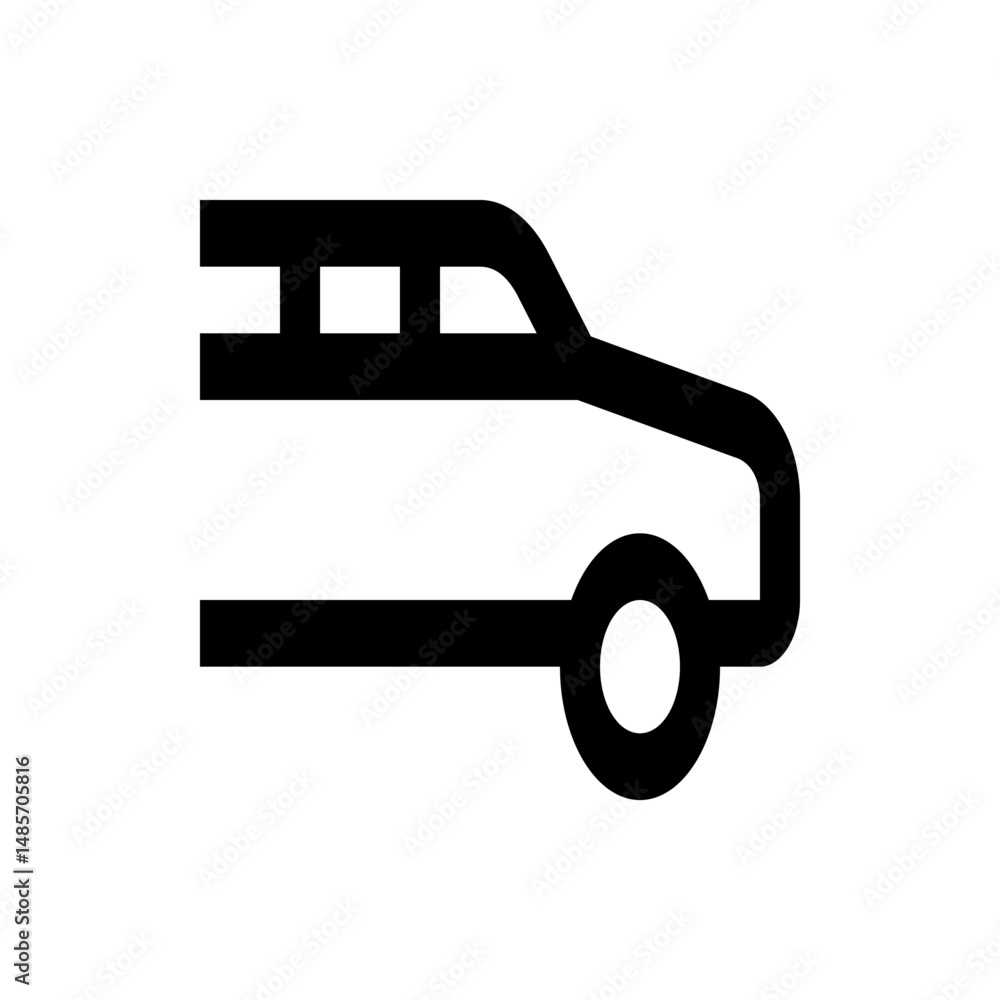 Poster illustration of a long black limousine with multiple windows and a single visible wheel in side view