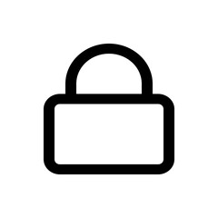 A simple black outline of a padlock with rounded edges and a clear white center on a white background