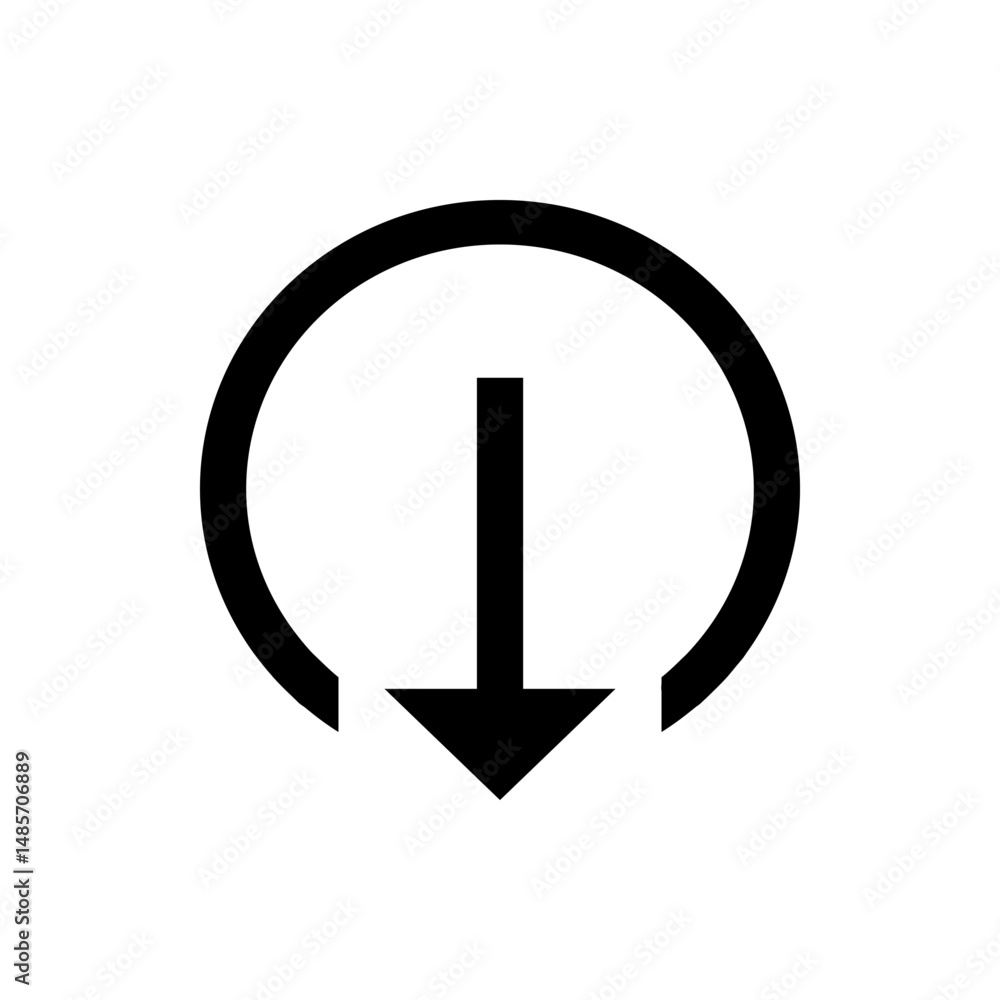 Poster black arrow pointing down inside a partial circle indicating a download or direction icon symbol ima