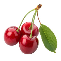 Cherry with leaf isolated on transparent background