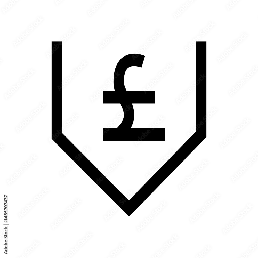 Poster black outline of a downward pointing arrow shape containing a pound symbol in the center of the fram