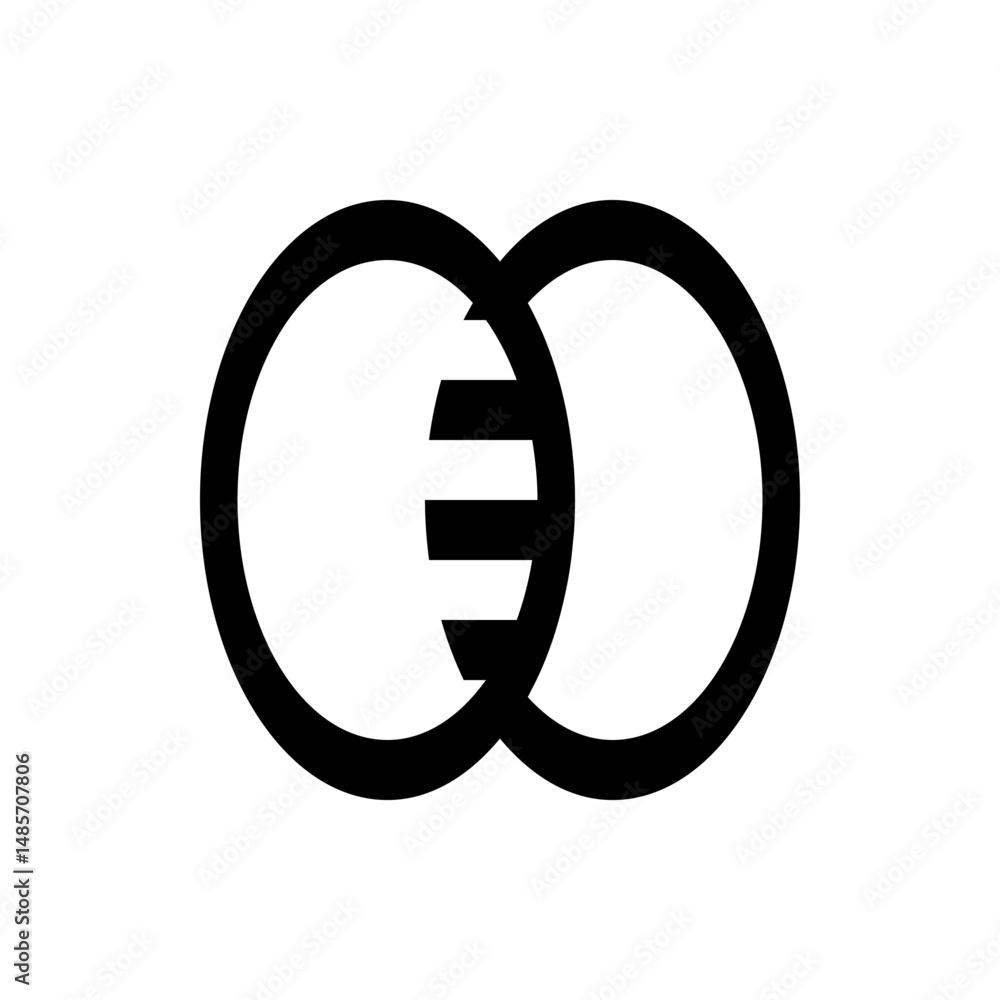 Poster two overlapping circles with horizontal lines in the center forming a unique abstract design element