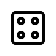 Outlined square with rounded corners containing four circles arranged in a square pattern inside it