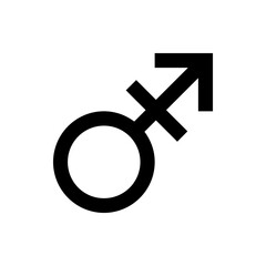 A black mars symbol representing male gender with a circle and arrow on a white background plain view © Farhan