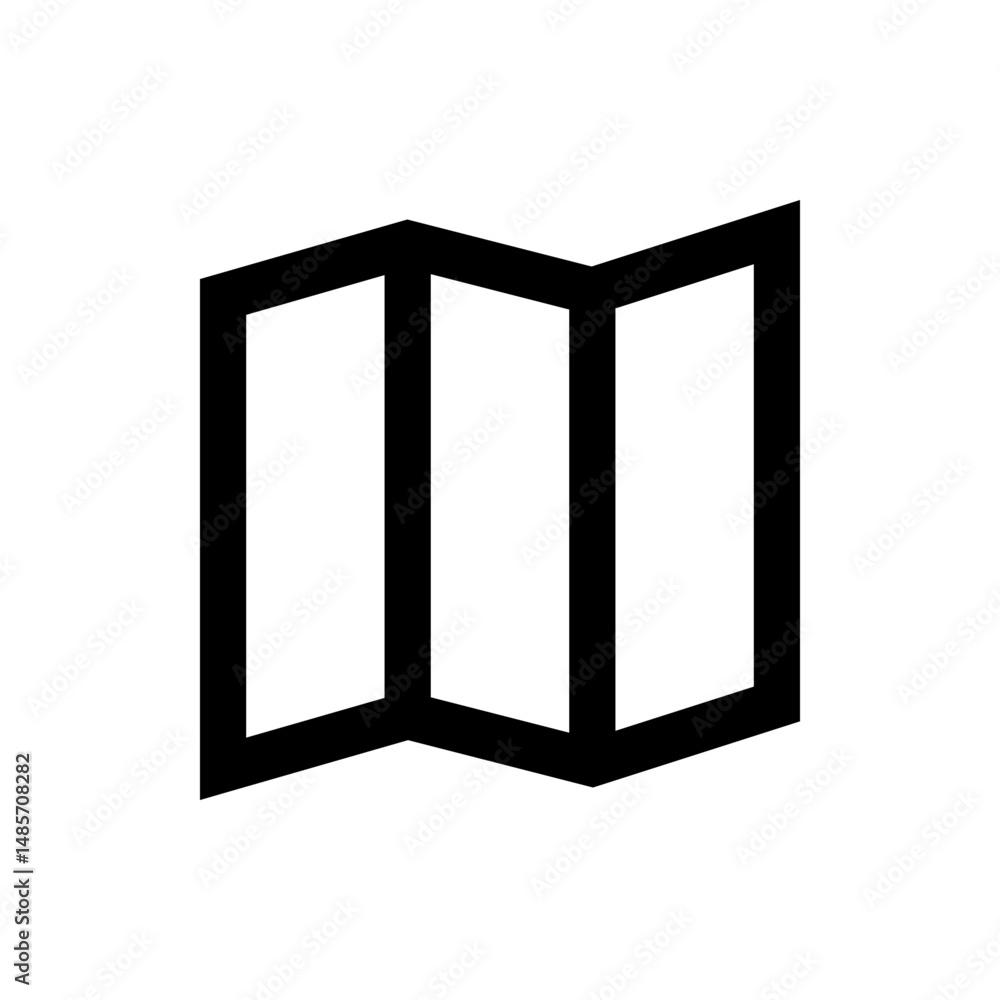 Poster illustration of a folded paper map with three vertical sections and a simple black outline design st