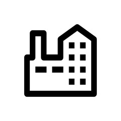 Illustration of a factory building with a chimney and windows in a simple outline style design icon