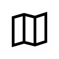 Illustration of a folded paper map with three vertical sections and a simple black outline design style