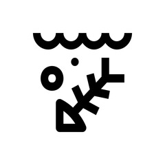 Illustration of fish skeleton under water with bubbles and waves in black and white simple graphic style