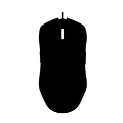 Black computer mouse vector graphic for pc gaming and office use with scroll wheel and cable design