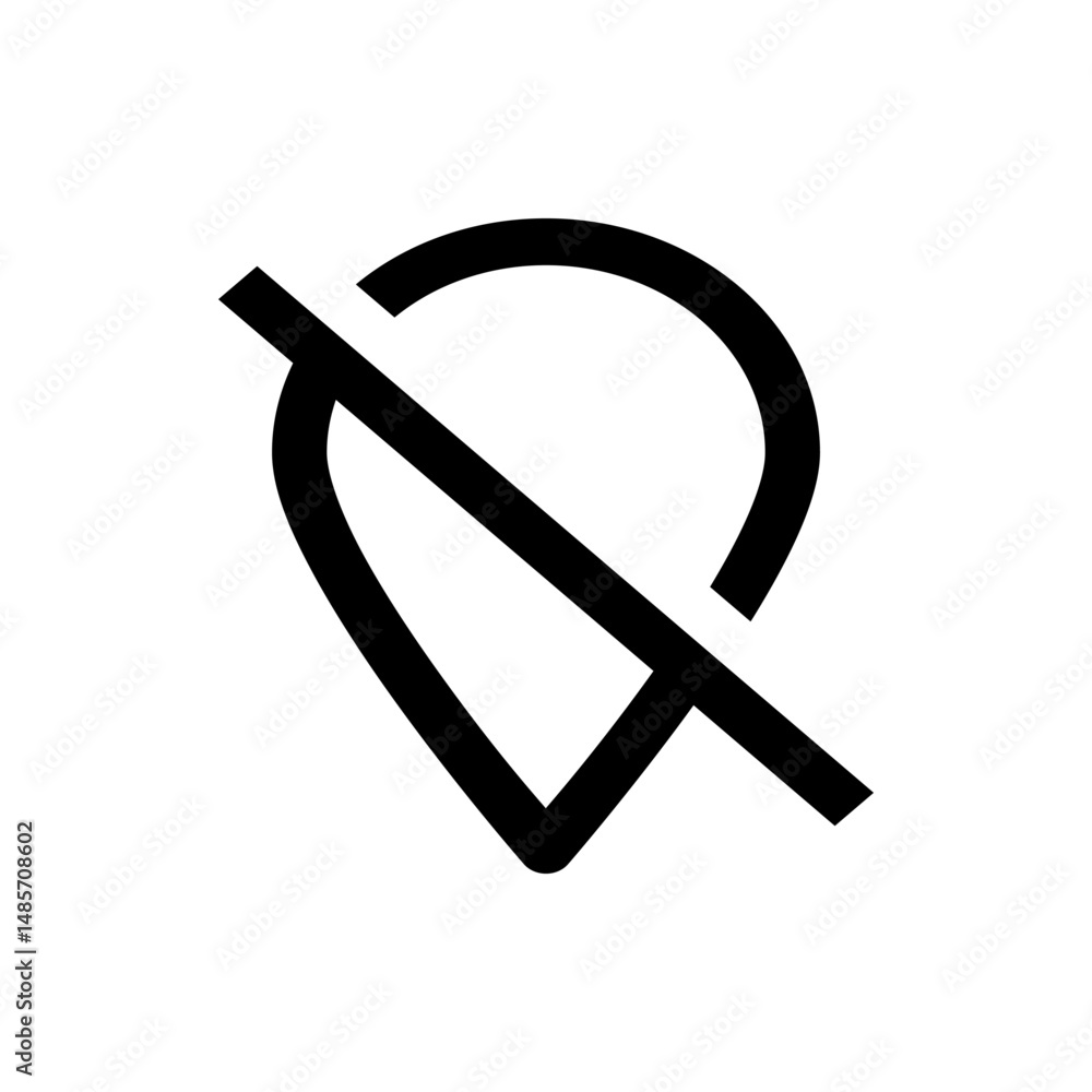 Poster black location pin with a line through it indicating location disabled or location not available ico