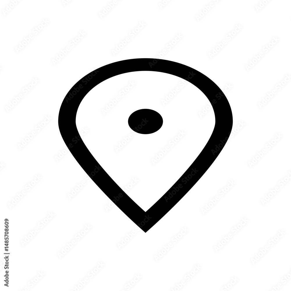 Poster black outline of a location pin with a circular dot inside on a white background in a simple vector 