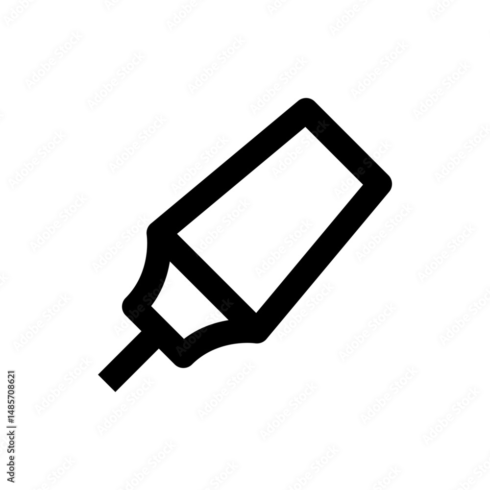 Poster a simple black outline drawing of a marker with a rectangular body and a chisel tip on a white backg