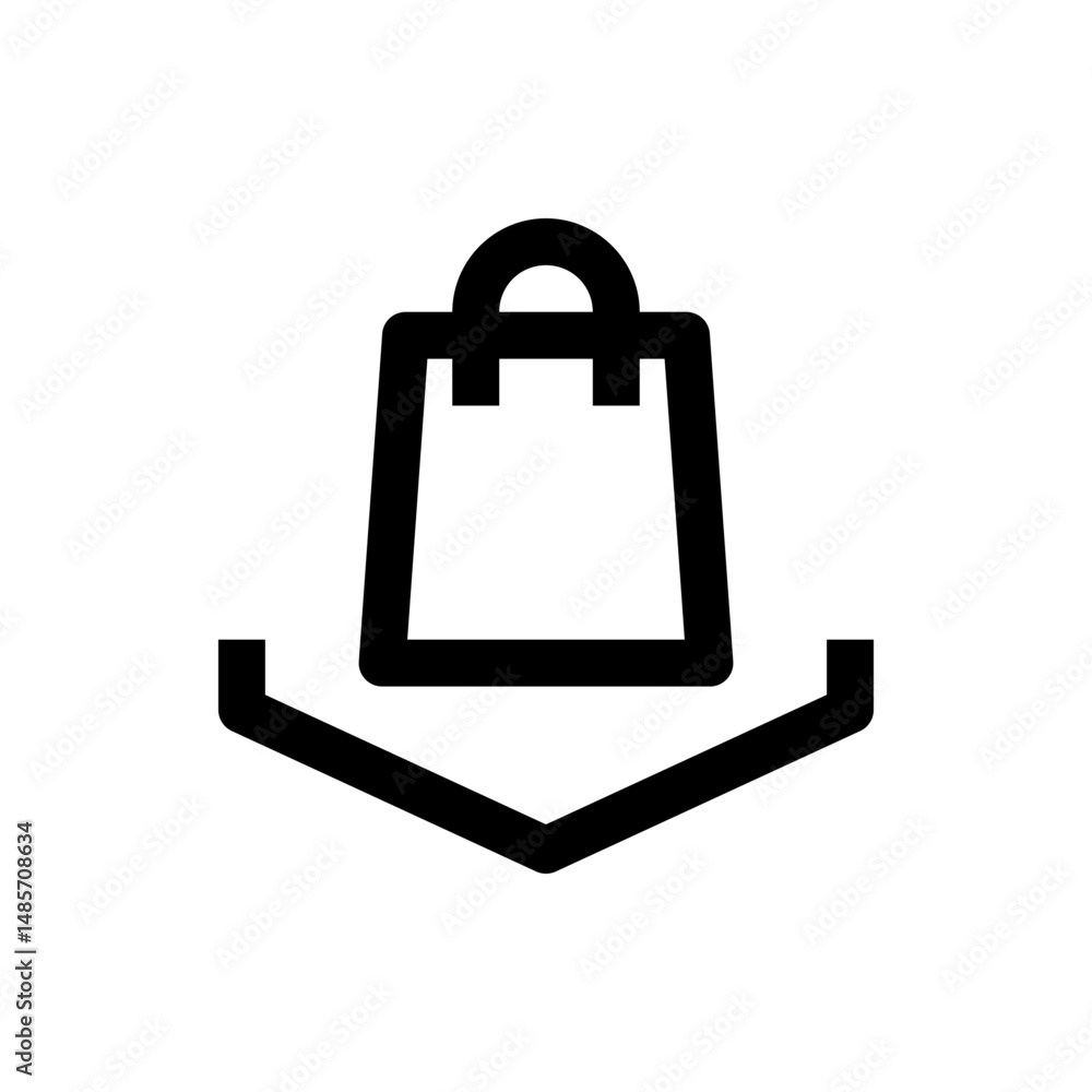 Poster illustration of a simple black shopping bag icon with a flat bottom support structure element design
