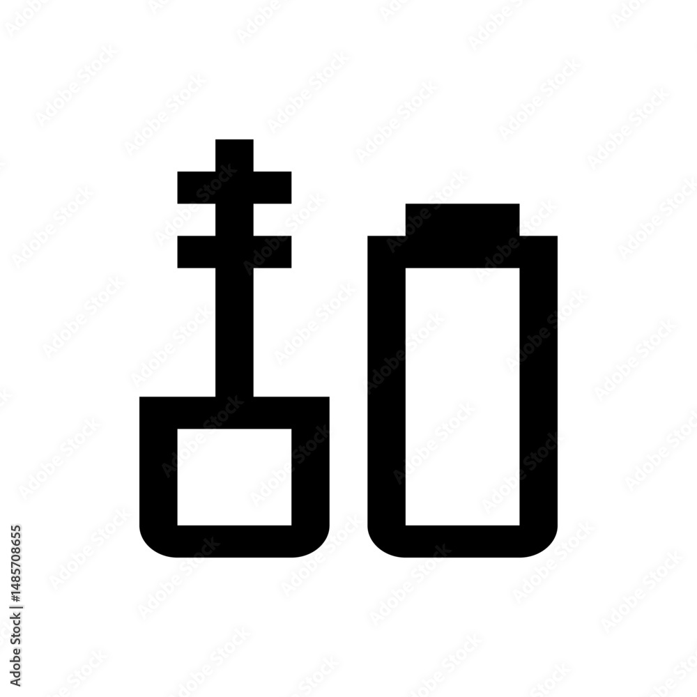 Poster illustration of a mascara wand with a square base and a battery symbol with a rectangular shape desi