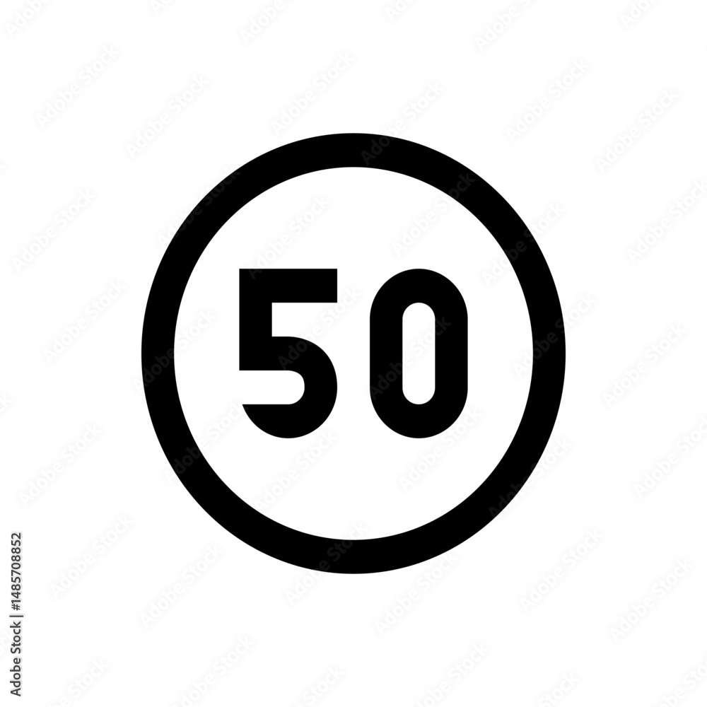 Poster illustration of a circular speed limit sign with the number fifty displayed in the middle area insid