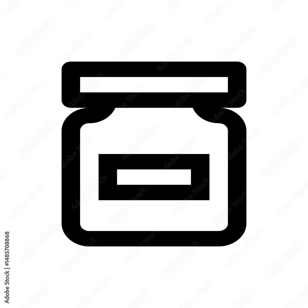 Poster illustration of a closed jar with a label in black outline on a white background simple design style