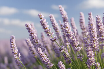 Obraz premium serene landscape of lavender fields under soft light blue sky