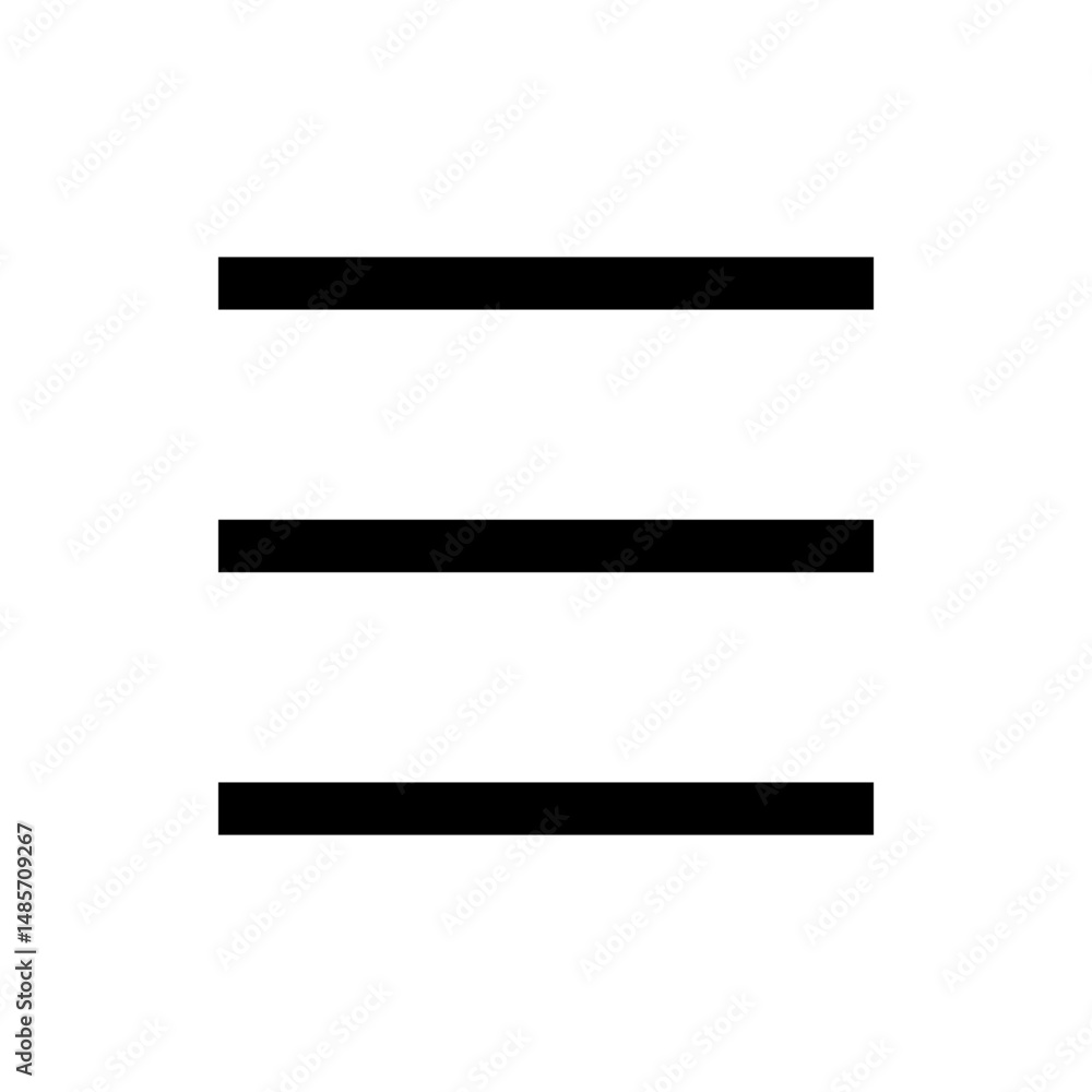 Poster three horizontal black bars evenly spaced on a white background representing a menu or list icon sym