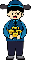 Chinese boy holding ancient chinese money
