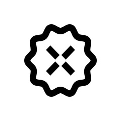 Black wavy edged shape containing four rectangles arranged to form an x design in the center of the shape