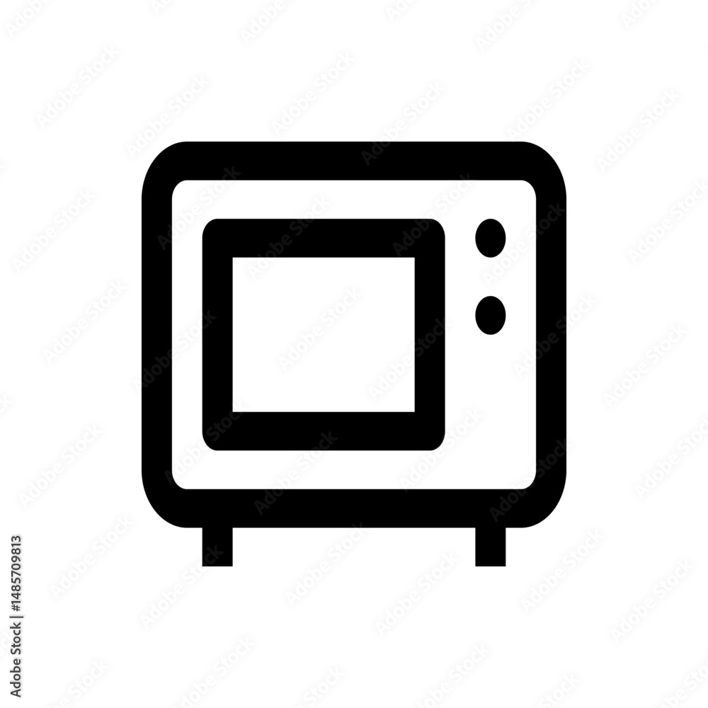 Poster illustration of a black and white microwave oven with a rectangular shape and two circular buttons o