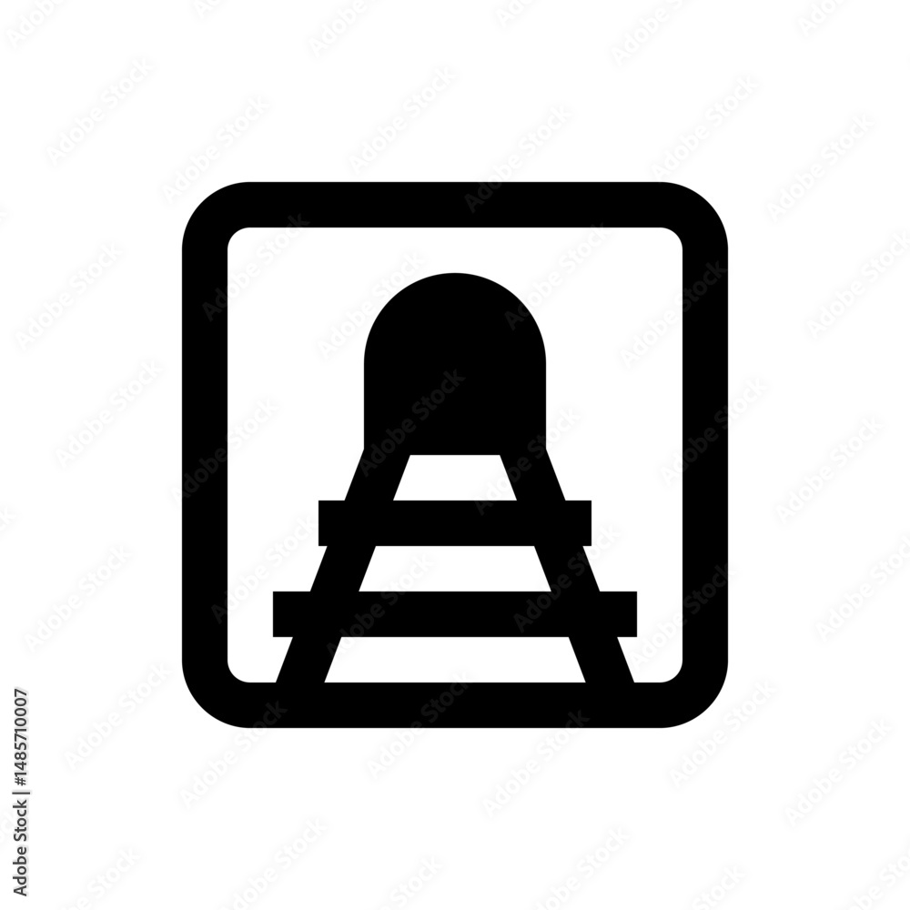Aufkleber black and white illustration of a railway track icon inside a rounded square frame showing perspecti