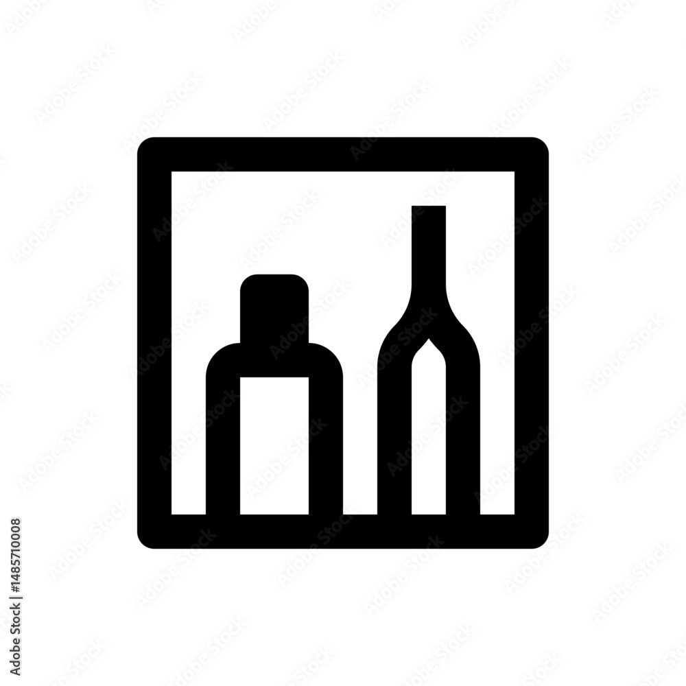 Poster black outline of two bottles inside a square frame with rounded corners in a minimalist style design