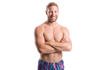  muscular man with his arms crossed isolated on white background