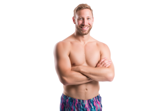  muscular man with his arms crossed isolated on white background