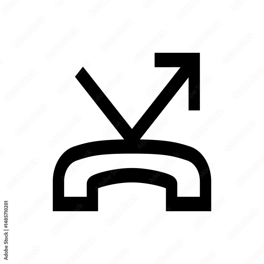 Poster outgoing call icon depicting a phone receiver with an arrow pointing upwards and to the right side s