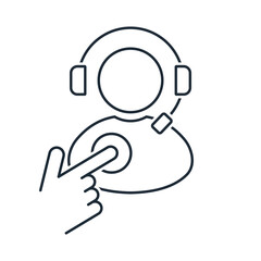 Contact service operator. Get help, support, information. Vector linear illustration icon isolated on white background.