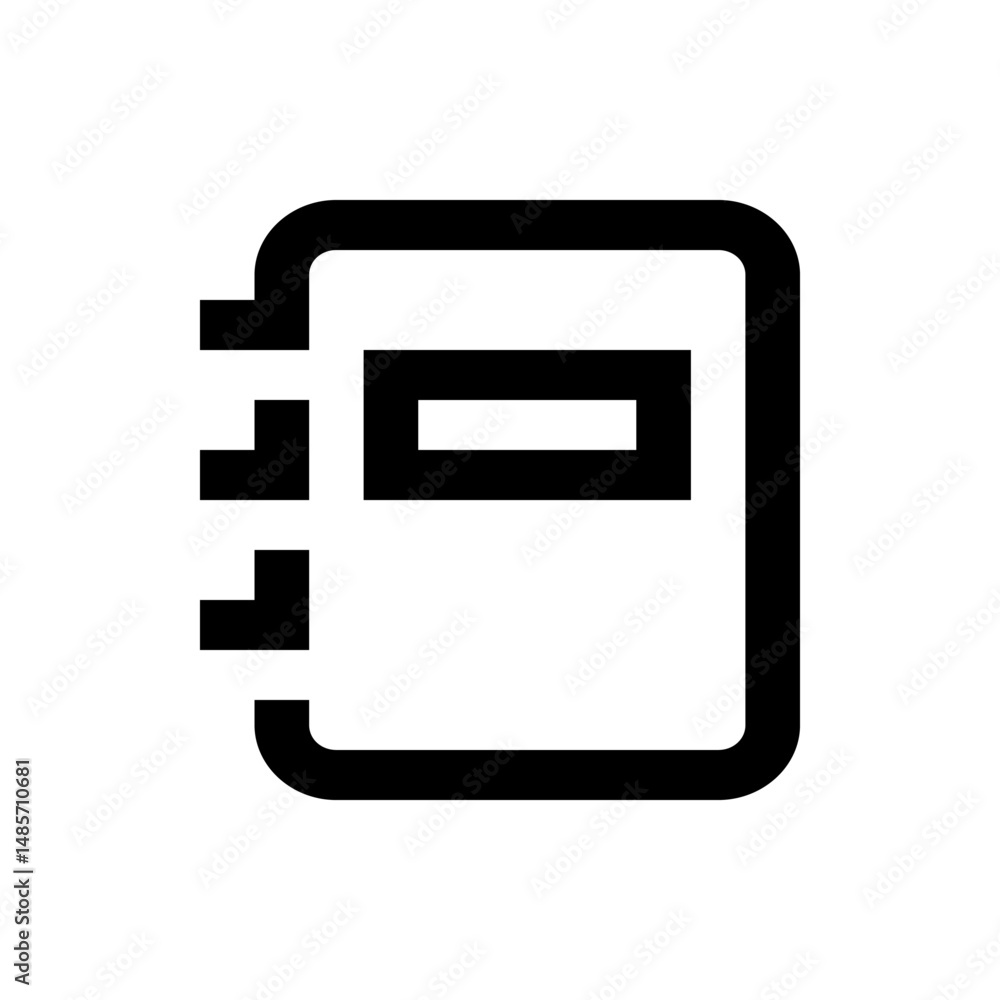 Poster black outline of a notepad with a rectangular section on the cover and binder on the left side