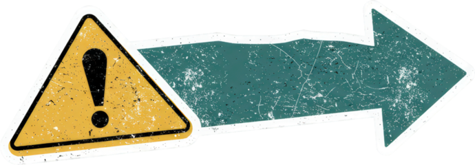 A caution sign with a directional arrow, ideal for safety alerts, warnings, and navigation cues in digital and print media.