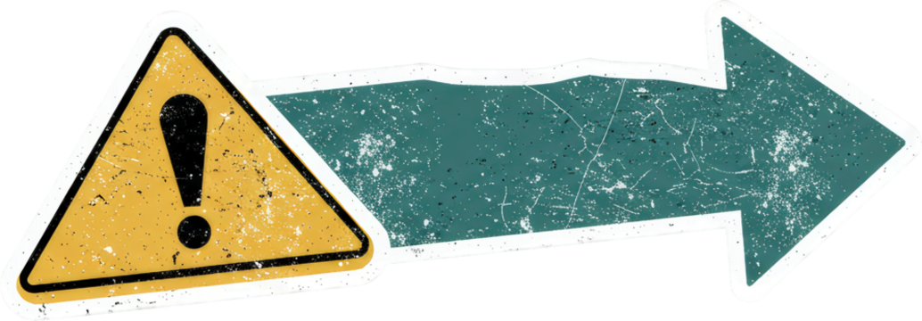 A caution sign with a directional arrow, ideal for safety alerts, warnings, and navigation cues in digital and print media.