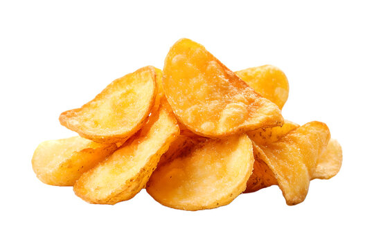 pile of crispy potato chips on transparent background