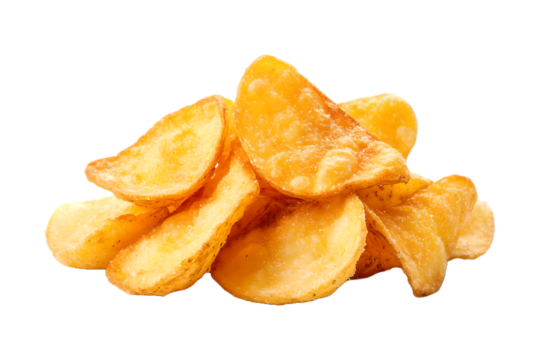 pile of crispy potato chips on transparent background