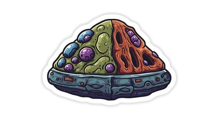 Alien Pizza Slice Sticker Isolated Vector